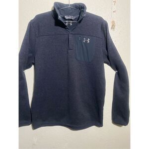 Under Armour Mens Polartec Fleece Size M Sweatshirt 1/4 Button Black Jacket